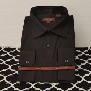 HENRI PICARD BY DON JONATHAN BLACK DRESS SHIRT.